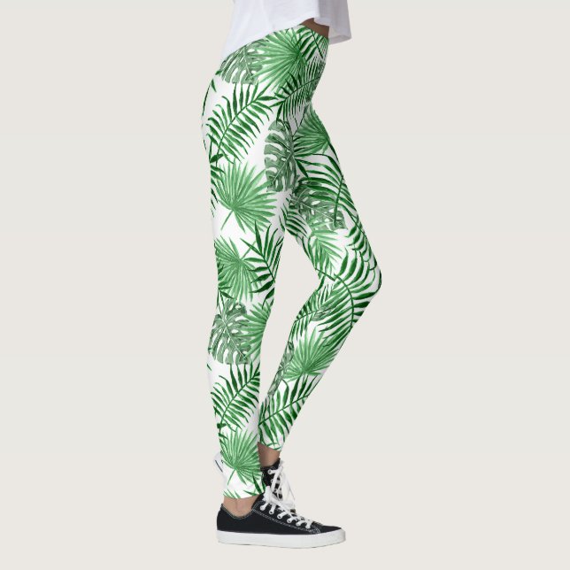 Leggings Motif de feuilles de palmier d'été vert de chaux t (Droite)