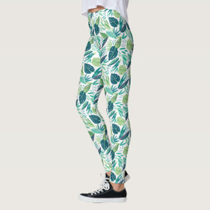 Leggings Motif de feuilles vertes tropicales
