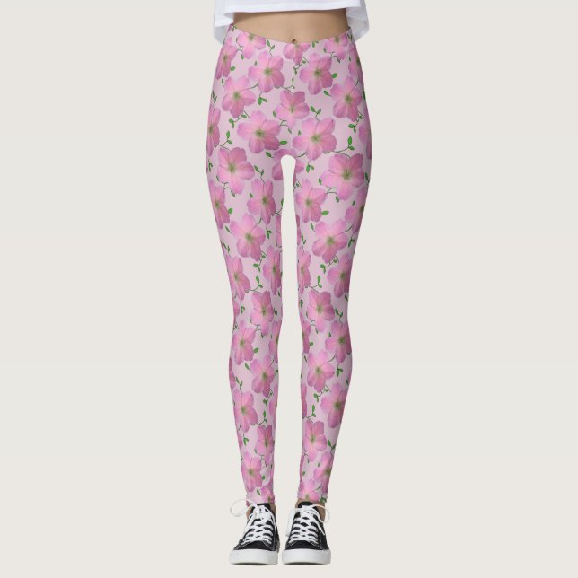 Leggings Motif de fleur rose floral doux de jardin (Devant)