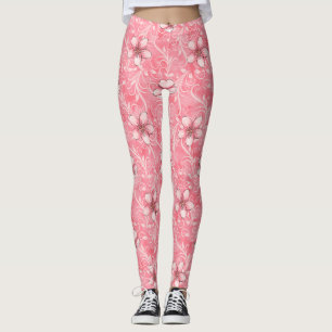 Leggings Motif de fleurs de cerisier rose