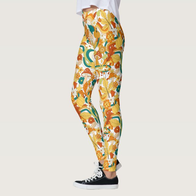 Leggings Motif de fleurs de champignons Super rétro (Gauche)