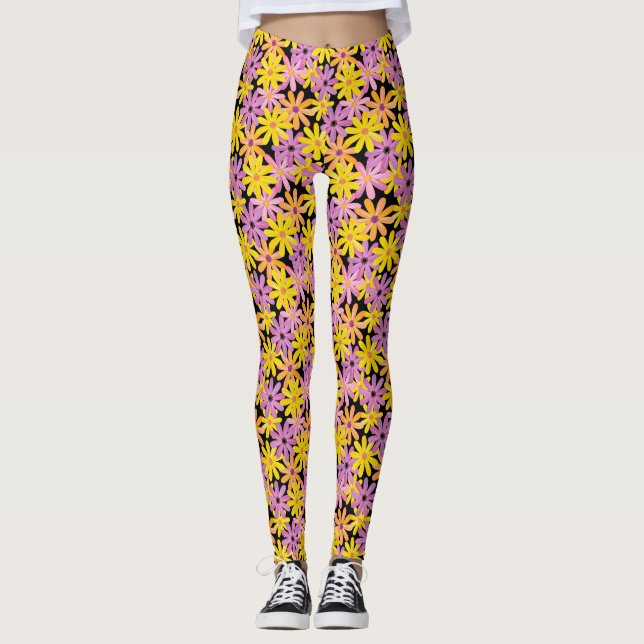 Leggings Motif de fleurs de Gerbera, arrière - plan (Devant)