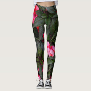 Leggings Motif de fleurs d'impatiens de Nouvelle-Guinée ros