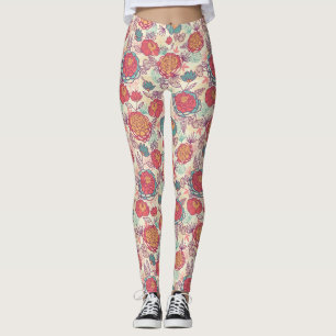 Leggings Motif de fleurs et de feuille de pivoine