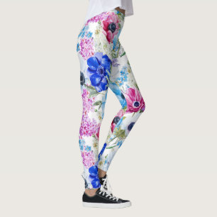 Leggings Motif de fleurs pourpre bleu de minuit d'aquarelle