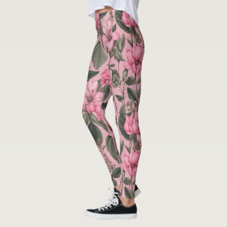 Leggings Motif de fleurs roses botaniques