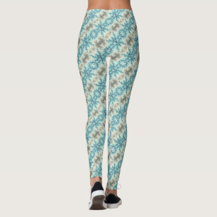 Leggings motif de flocon de neige géométrique bleu et gris