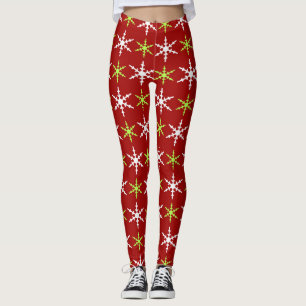 Leggings Motif de flocons verts et blancs