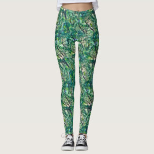 Leggings Motif de forêt verte aquarelle