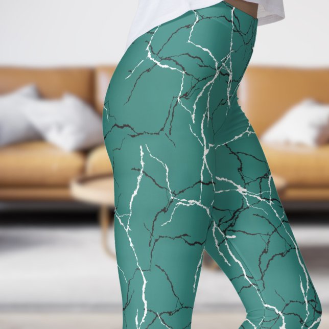 Leggings Motif de Fracture vert et blanc noir de la mer chi (Chic Sea Green and Black White Fracture Pattern Leggings)