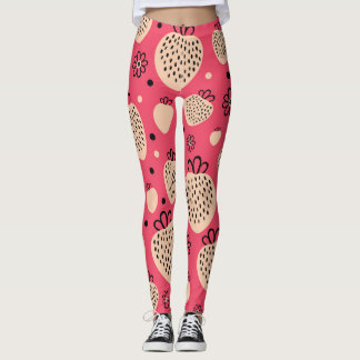 Leggings Motif de fraise rose : design doux et homogène