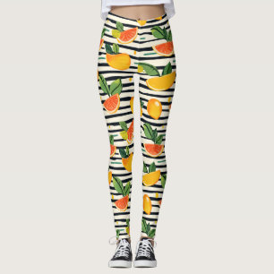 Leggings Motif de fruits d'agrumes avec Feuilles verts (6)