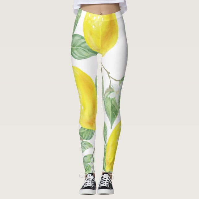 Leggings Motif de fruits d'aquarelle citron (Devant)