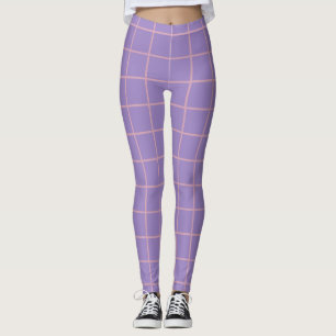 Leggings Motif de grille simple Retro Lavender Purple et Pi