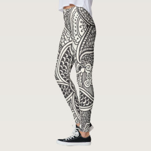 Leggings Motif de henné noir et blanc