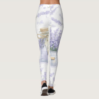 Leggings Motif de jardin de lavande à l'aquarelle
