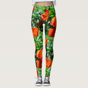 Leggings Motif de jardin Stylisé Red Poppy