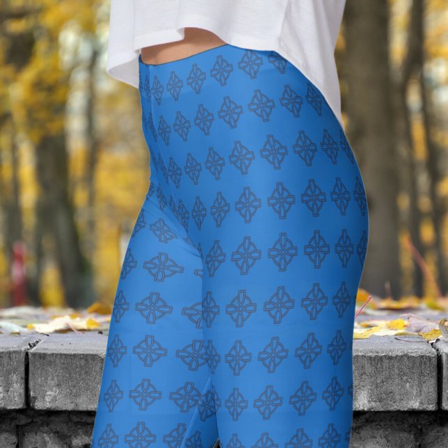 Leggings Motif de la Croix Bleue de la Marine classique (Classic Navy Blue Tribal Cross Pattern Leggings)