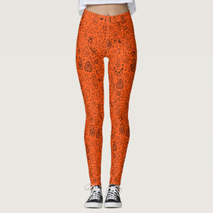 Leggings Motif de la fête d'Halloween Orange Doodle