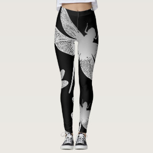 Leggings Motif de la libellule noire et blanche