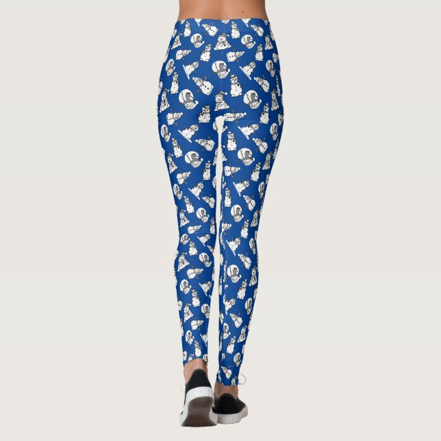 Leggings Motif de la Marine Blue Cute Snowmen (Dos)