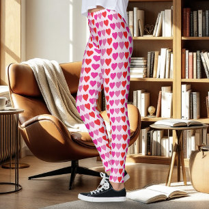 Leggings Motif de la Saint-Valentin Cœurs Fuchsia Rose Roug