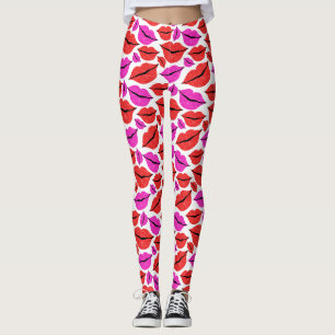 Leggings Motif de la Saint Valentin des lèvres rouges roses