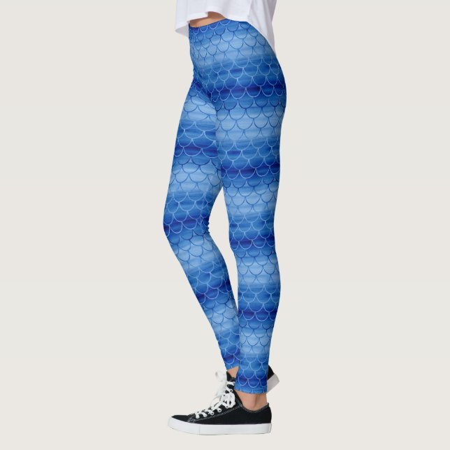 Leggings Motif de l'échelle de sirène d'aquarelle bleue (Gauche)