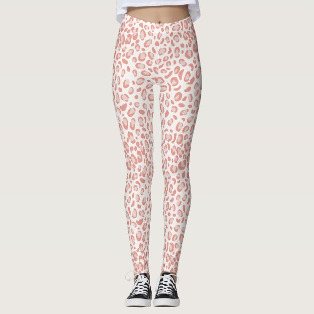 Leggings Motif de léopard de corail rose branché (Devant)