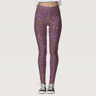 Leggings motif de léopard violet jaune brun