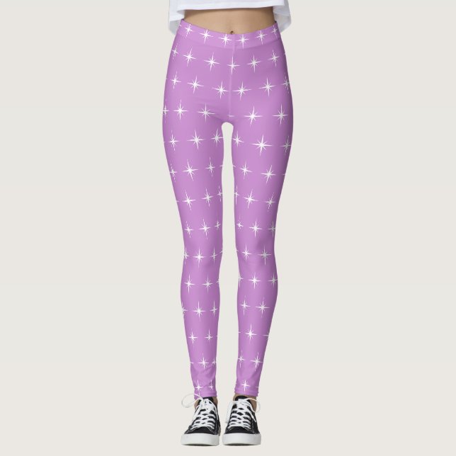 Leggings Motif de l'étoile blanche sur Violet (Devant)