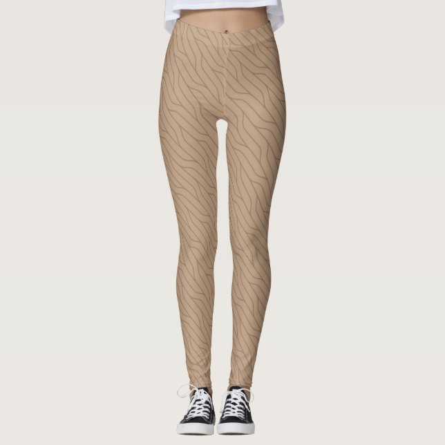 Leggings Motif de ligne Brown Wavy Mousse en mosaïque beige (Devant)