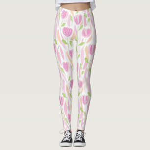 Leggings Motif de ligne florale abstrait moderne (1)