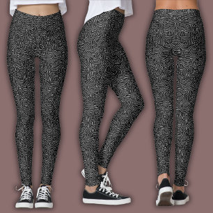 Leggings Motif de ligne topographique   Noir et blanc