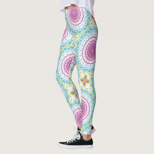 Leggings Motif de mandala bleu magenta et vert (Gauche)