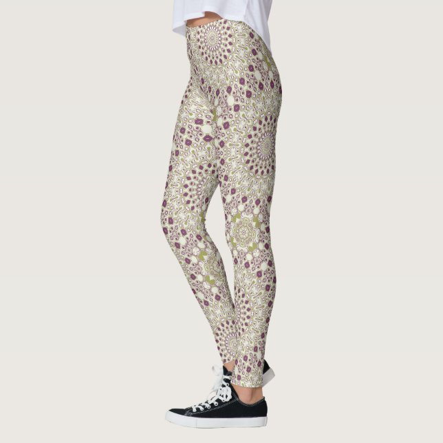 Leggings Motif de mandala géométrique violet et olive (Gauche)