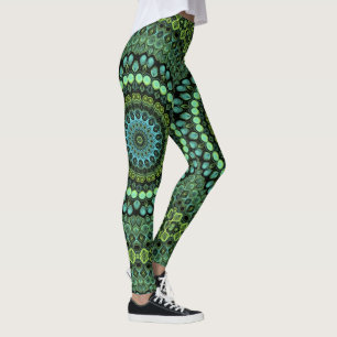 Leggings Motif de mandala kaléidoscope vert et sarcelle