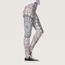 Leggings Motif de mandala rose et blanc