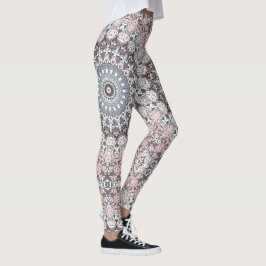 Leggings Motif de mandala rose et blanc