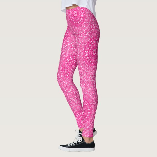 Leggings Motif de mandala rose vif (Gauche)
