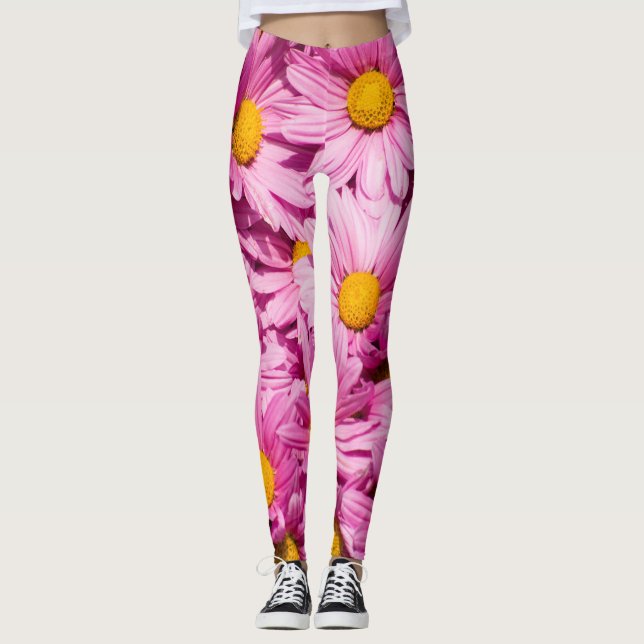 Leggings Motif de marguerite rose (Devant)