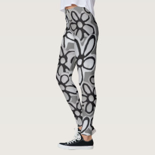 Leggings motif de marguerites noir et blanc