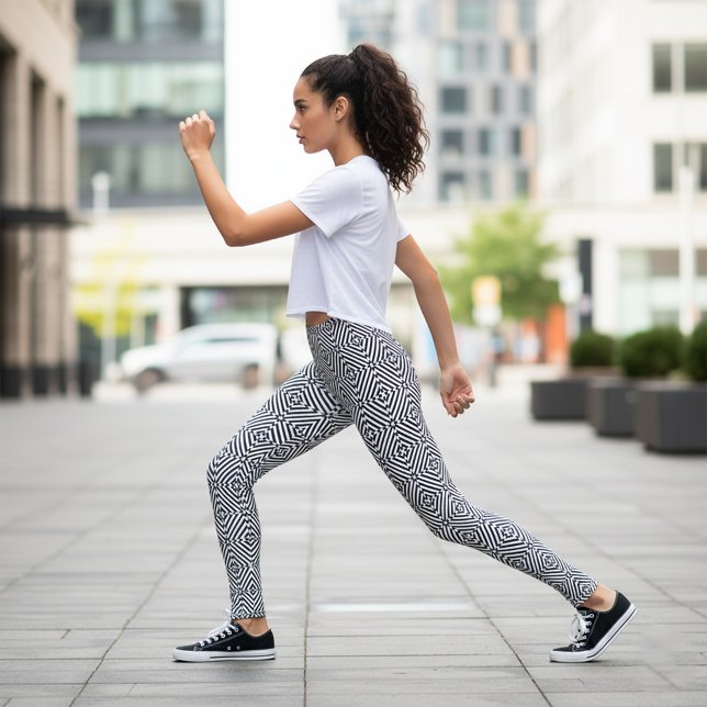 Leggings Motif de mosaïque d'illusion optique noir et blanc (Créateur téléchargé)