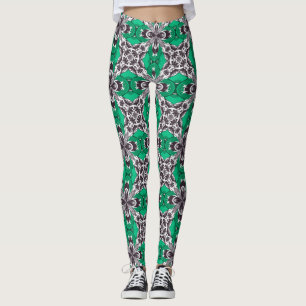 Leggings Motif de mosaïque en verre de mer vert et blanc