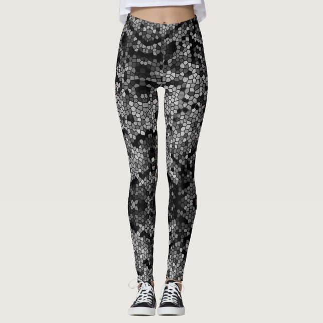 Leggings Motif de mosaïque gris élégant (Devant)