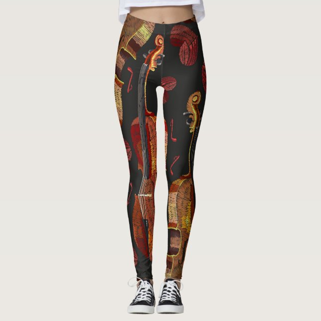 Leggings Motif de musique violon Red Heart (Devant)