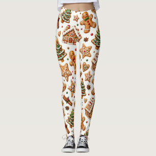 Leggings Motif de Noël au pain d'épice aquarelle