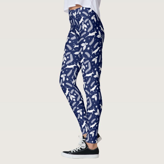 Leggings Motif de Noël blanc et bleu foncé (Gauche)