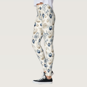 Leggings Motif de Noël bleu et or sophistiqué