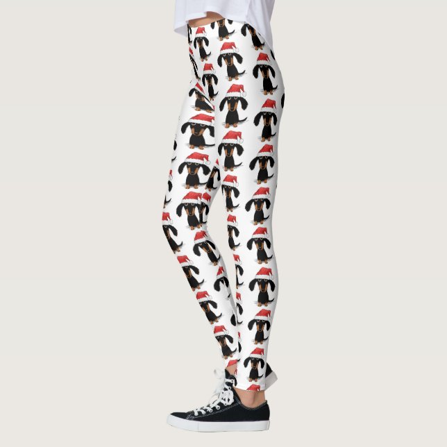 Leggings Motif de Noël de teckels de Père Noël (Gauche)
